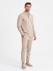 Men's tracksuit set sweatshirt with polo collar + pants - beige V2 Z71