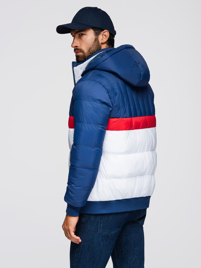 Colorful retro men's sports jacket - blue and white V1 OM-JALP-0296