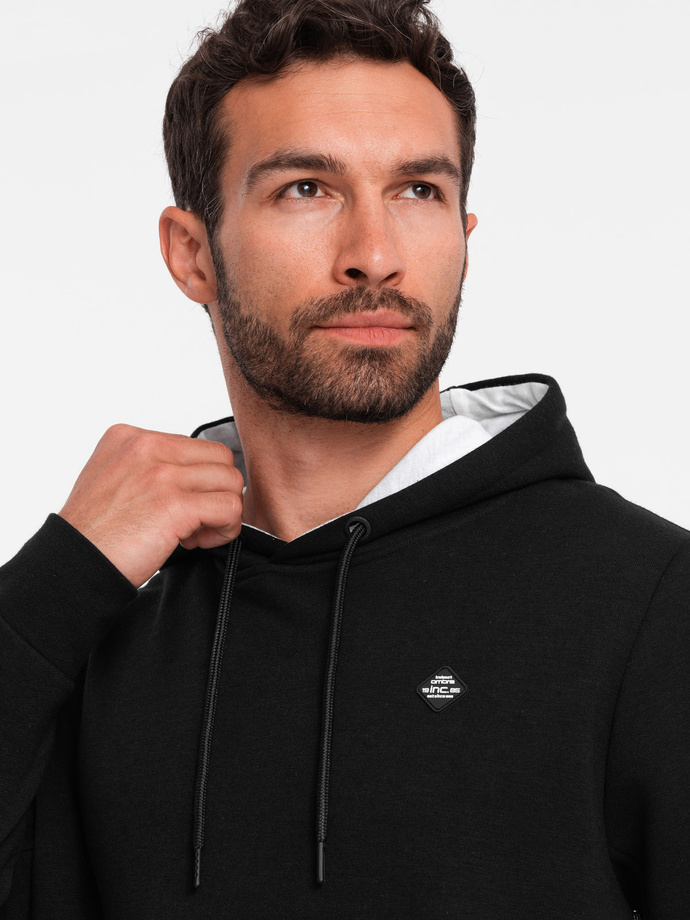Bluza męska z kapturem z kieszenią na zamek - czarna V4 OM-SSNZ-22FW-006