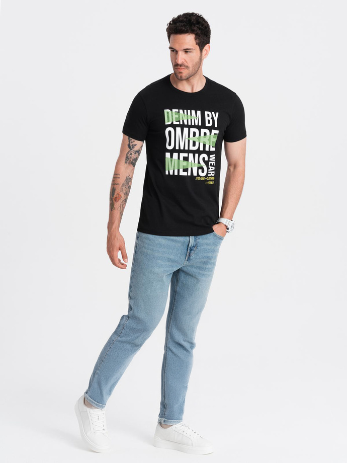 Men's cotton t-shirt with large inscription - black V2 OM-TSPT-0193