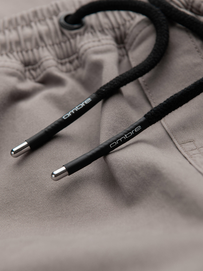 Men's JOGGER pants with zippered cargo pockets - dark beige V2 OM-PAJO-0125