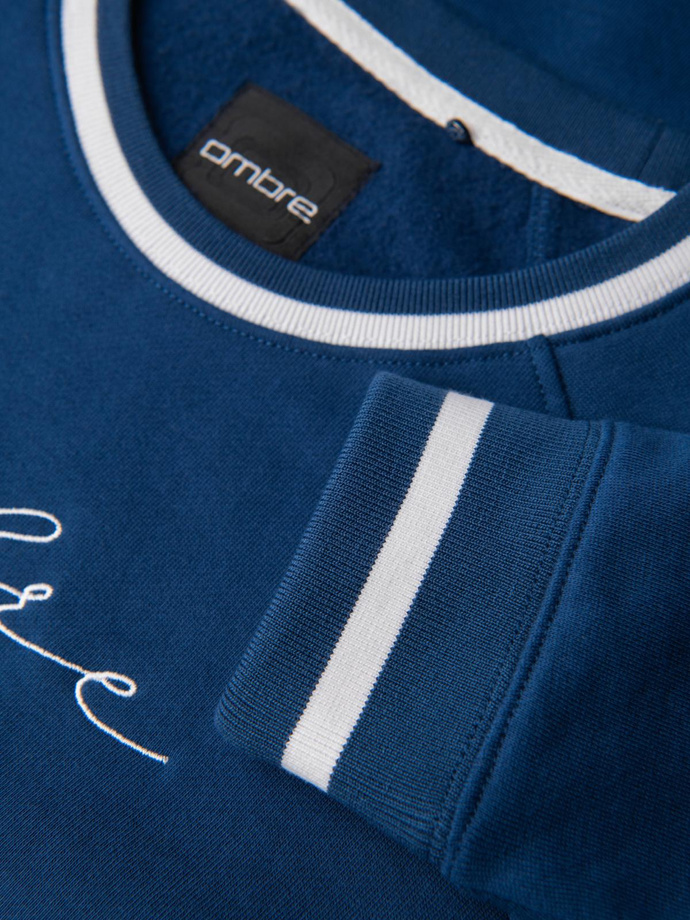 Męska bluza z raglanowym rękawem i kontrastowymi detalami – ciemnoniebieska V1 OM-SSNZ-0244