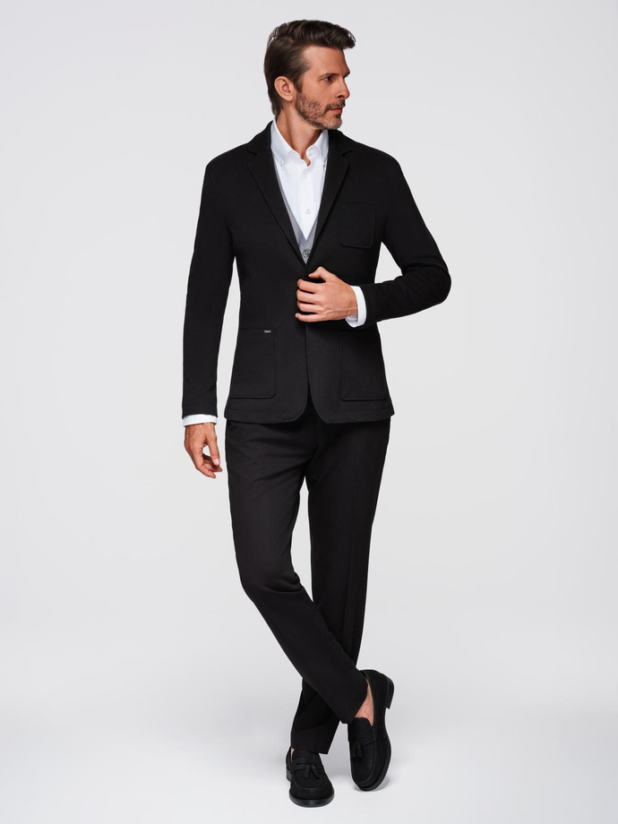 Men's SLIM knit jacket with subtle texture - black V2 OM-BLZB-0101
