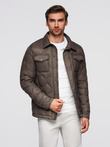 Men's quilted jacket in shirt cut - khaki V3 OM-JALP-0215