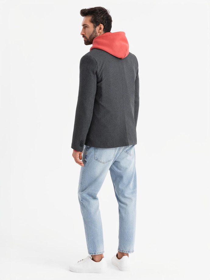 Elegant men's blazer with decorative buttons on cuffs - graphite V1 OM-BLZB-0114