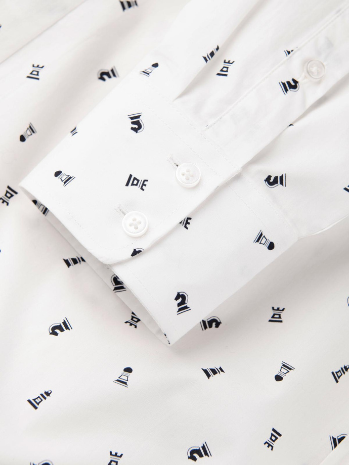 Męska koszula bawełniana we wzory SLIM FIT - biała V2 OM-SHCS-0151