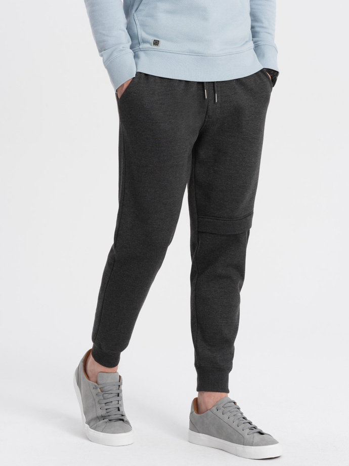 Men's sweatpants with stitching and zipper on leg - graphite melange V2 OM-PASK-0147