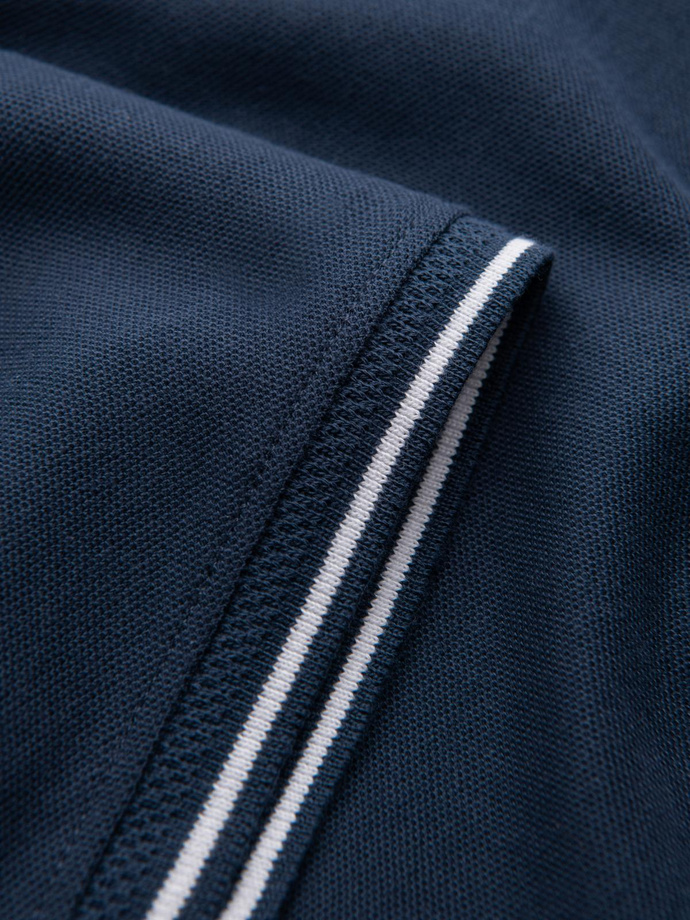 Men's pique knit polo shirt without buttons - navy blue V3 OM-POSS-0110