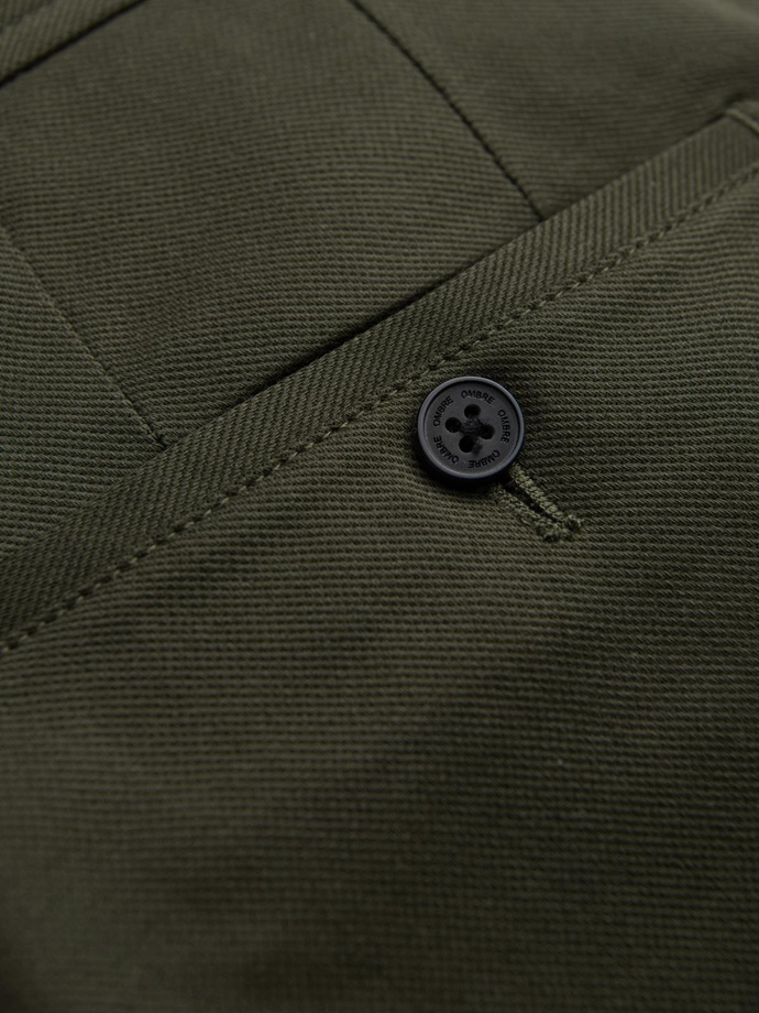 Men's SLIM FIT chino pants with fine texture - dark olive green V4 OM-PACP-0190