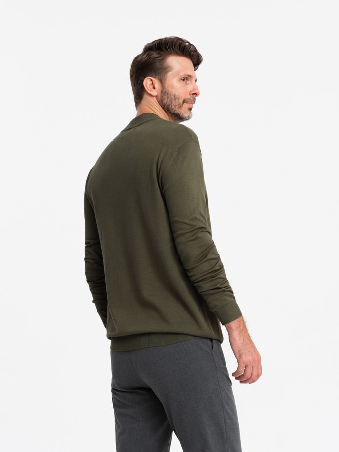 Men's knitted half turtleneck with viscose - dark olive V7 OM-SWTN-0100