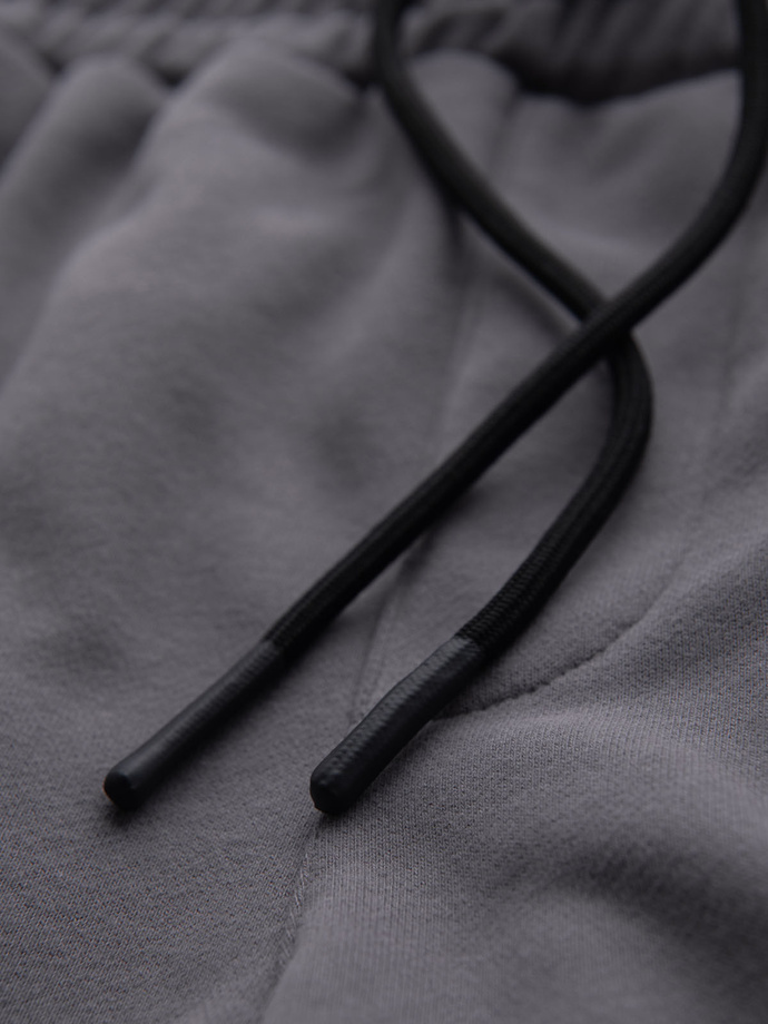 Dopasowane męskie krótkie dresowe spodenki z nadrukami – szare V3 OM-SRSK-0138