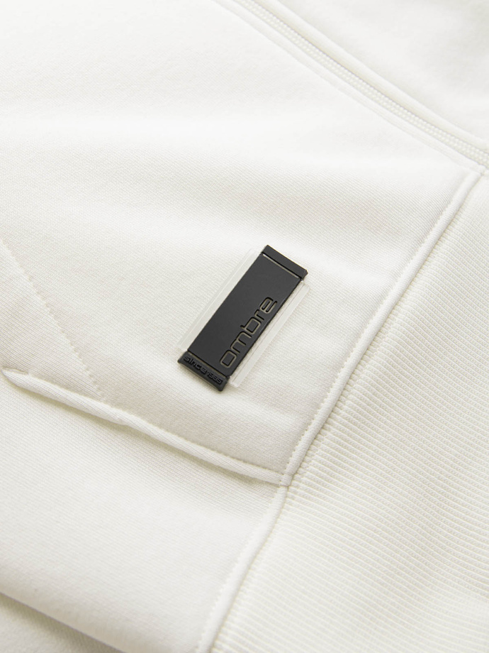 Men's unbuttoned cotton BASIC sweatshirt - cream V5 OM-SSBZ-0160