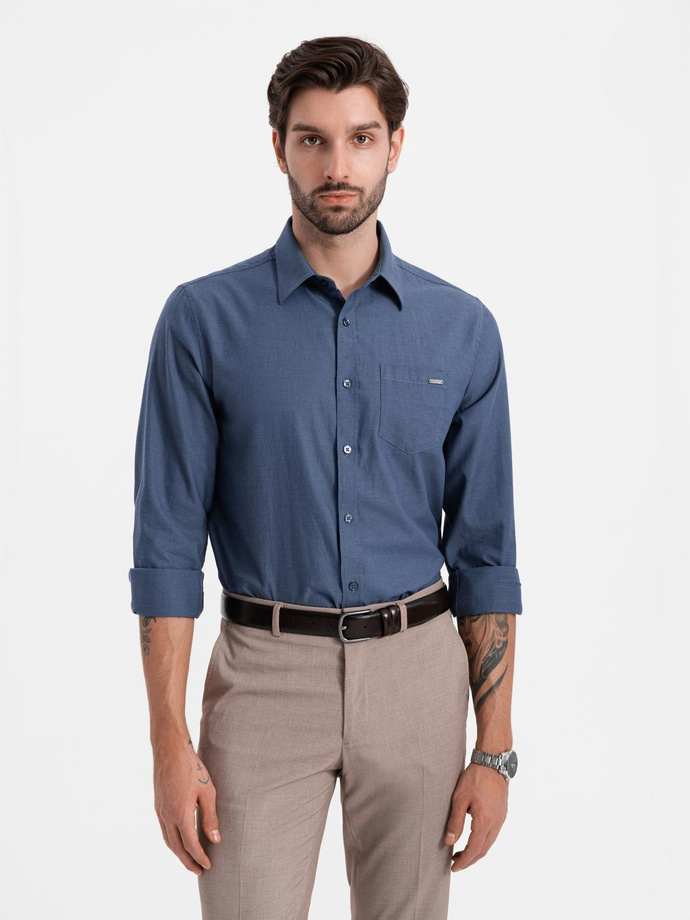 Men's cotton shirt with pocket REGULAR FIT - blue V3 OM-SHCS-0147