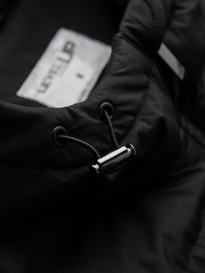 Męska klasyczna długa kurtka z kapturem – czarna V1 OM-JALJ-0269