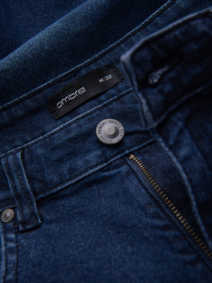 Krótkie spodenki męskie jeansowe z dziurami – ciemnoniebieskie V3 OM-SRDS-0146