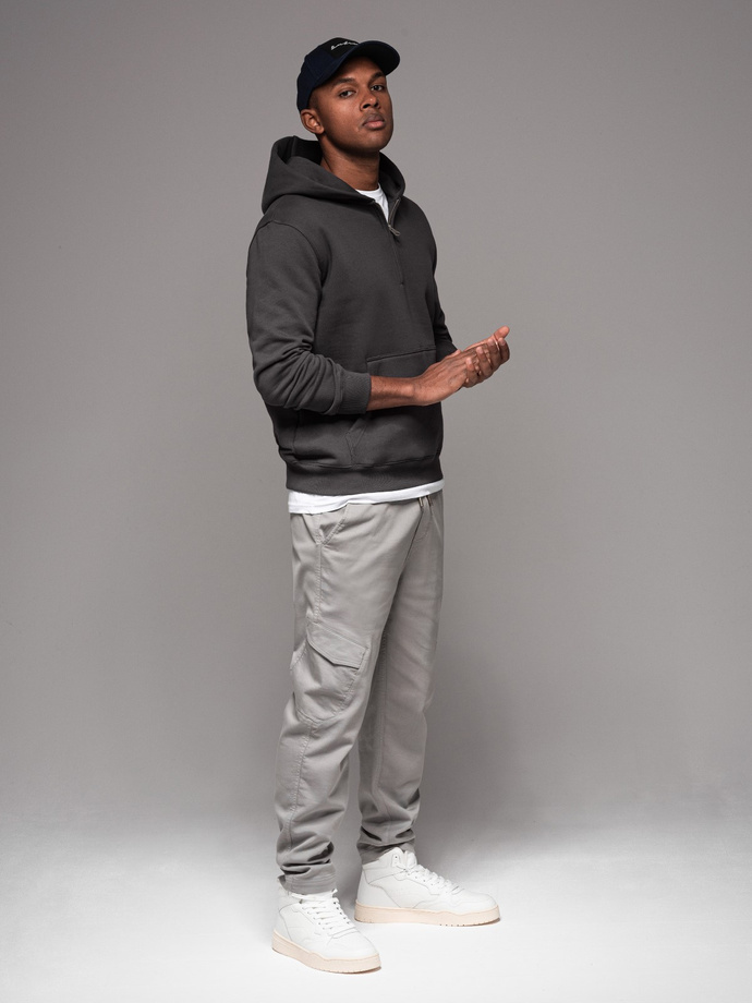 Men's knitted joggers with cargo pockets - light grey V4 OM-PAJO-0199
