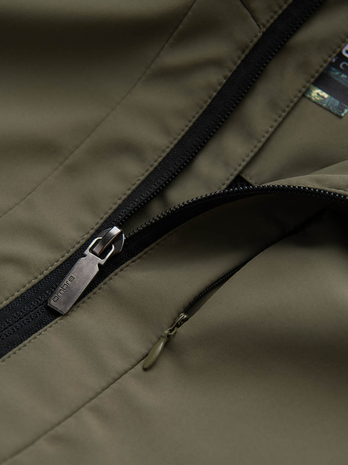 Men's lightweight jacket with hood and mesh lining - olive V2 OM-JANP-0149