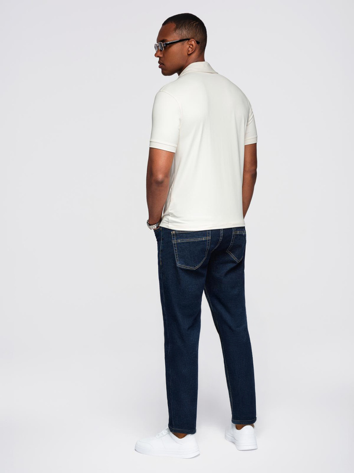 Męska stylowa koszulka polo z elastycznej tkaniny –  kremowa V2 OM-POSS-0150