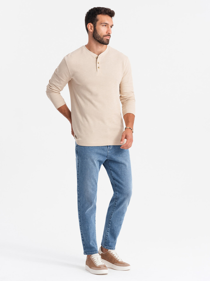 Męskie jeansowe spodnie CARROT FIT z delikatnymi przetarciami – niebieskie V1 OM-PADP-0162