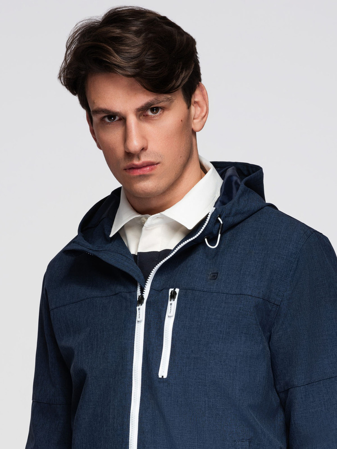 Lekka sportowa kurtka męska z polarową podszewką – granatowa V2 OM-JANP-0136