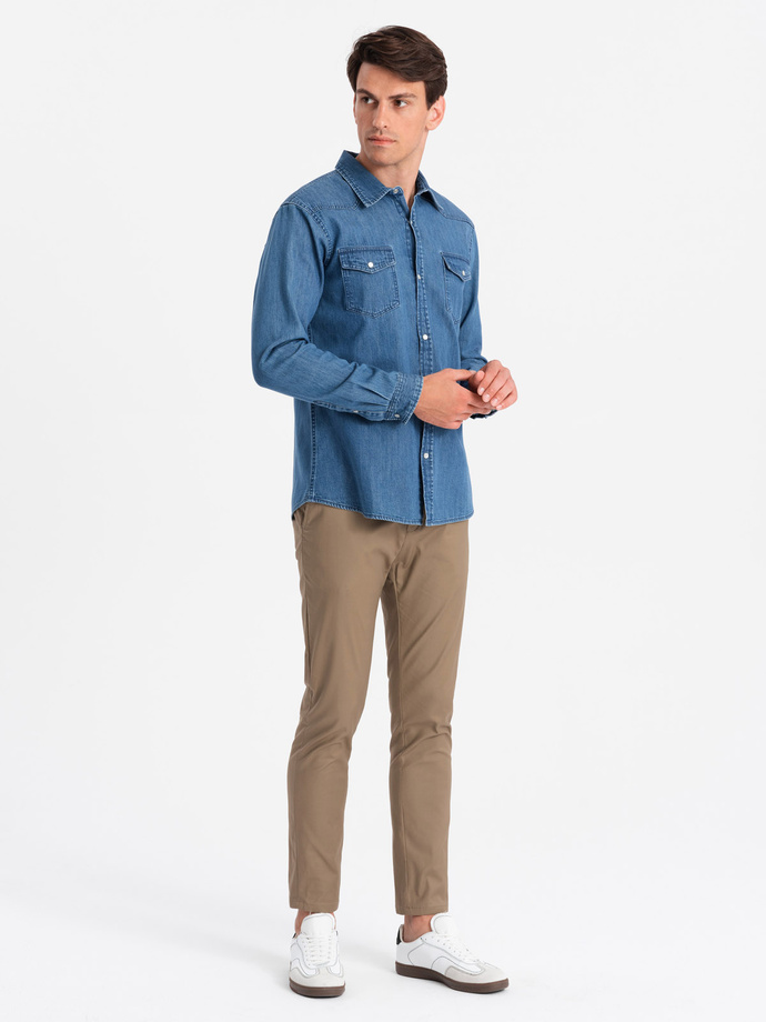 Men's denim snap shirt with pockets - blue V2 OM-SHDS-0115