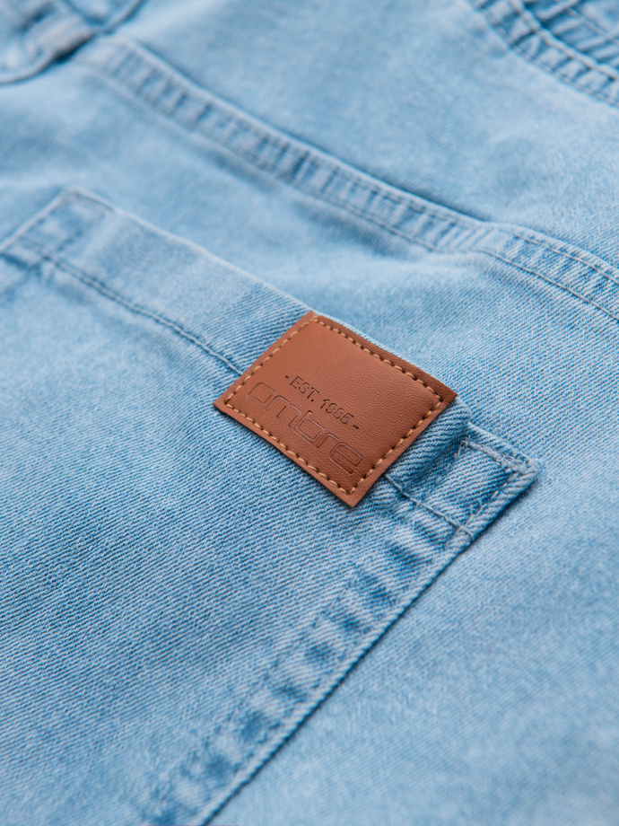 Men's JOGGERS denim pants with wash effect - light blue V1 OM-PADJ-0267