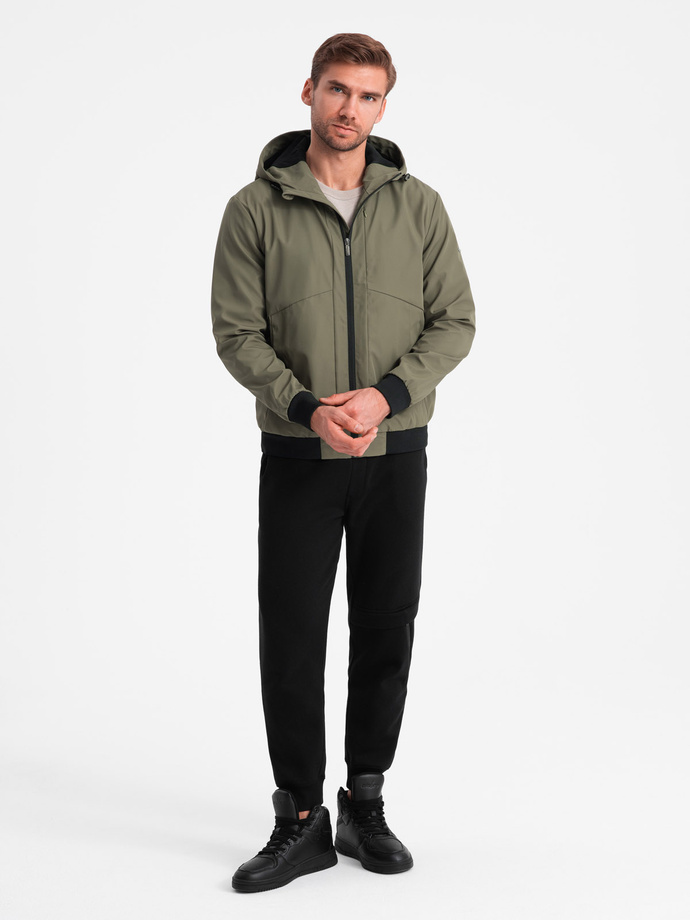 Men's lightweight jacket with hood and mesh lining - olive V2 OM-JANP-0149