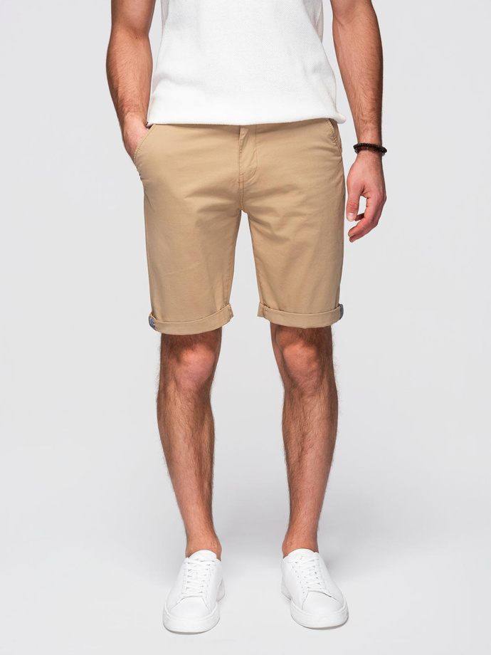 Classic men's chino shorts with rolled up leg - beige V11 OM-SRCS-0197