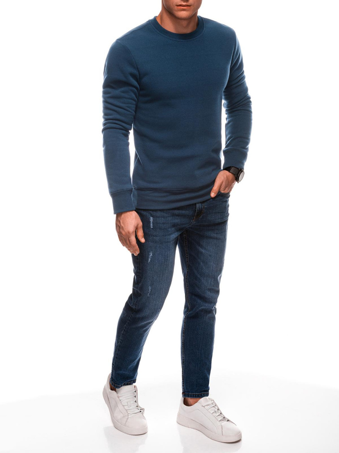 Męska jednolita bluza dresowa round neck BASIC – granatowa V5 EM-SSBN-0100