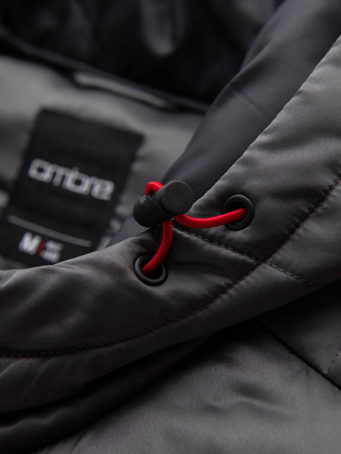 Lekko ocieplona pikowana kurtka męska z satynowym wykończeniem – grafitowa V14 OM-JALP-0180