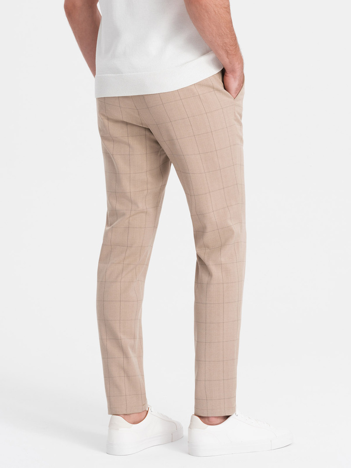 Men's classic cut pants in fine check - sand V2 OM-PACP-0187