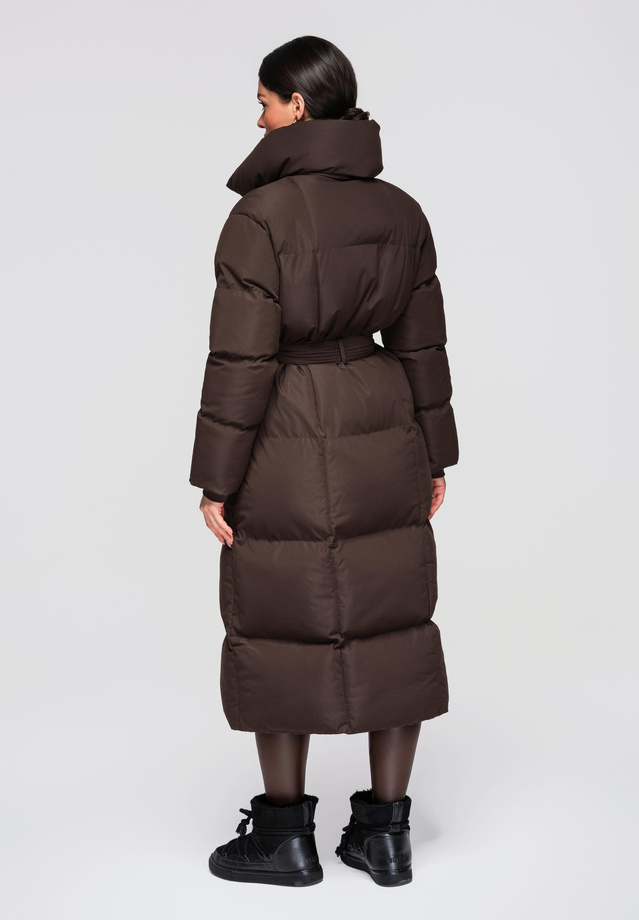 Women's quilted long jacket with belt OW-JALJ-0104 v3 - brown