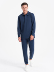 Men's tracksuit set sweatshirt with polo collar + pants - navy blue V5 Z71