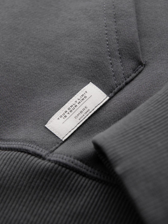 Men's kangaroo sweatshirt with embroidery and hood - graphite V2 OM-SSNZ-0241