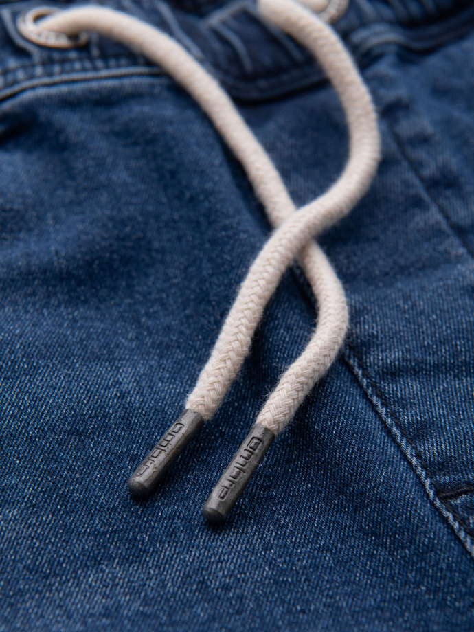 Men's shorts with elastic waistband and wash effect - blue V2 OM-SRDS-0192