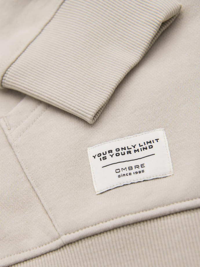 BASIC men's unbuttoned hooded sweatshirt - light beige V1 OM-SSBZ-0178