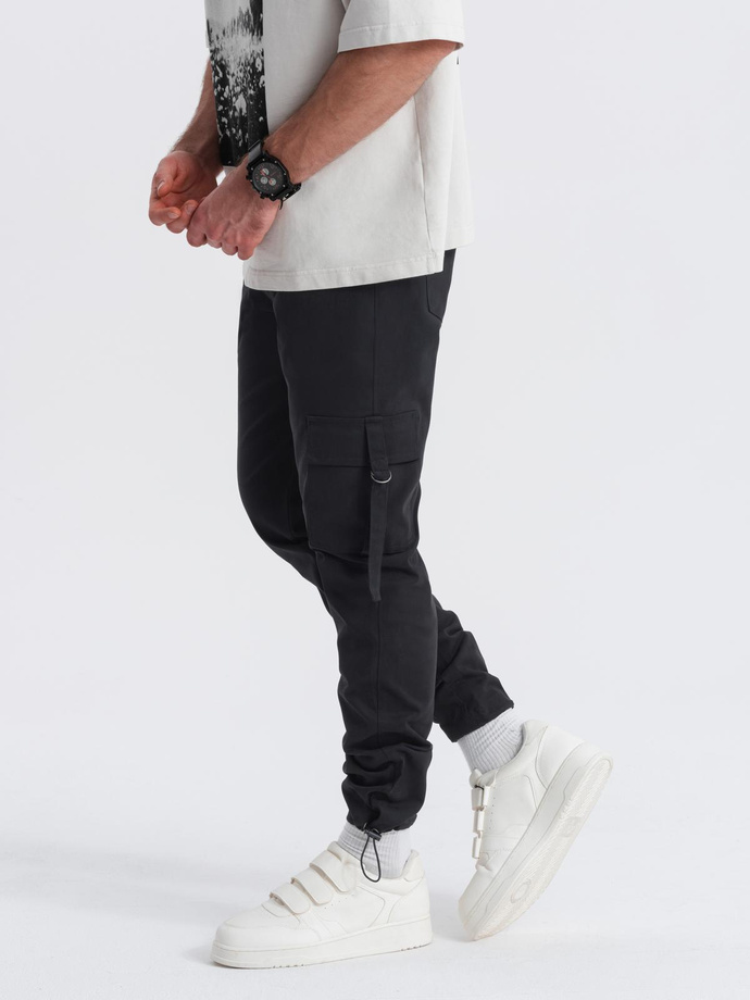 Spodnie męskie cargo STRAIGHT LEG z paskami na kieszeniach – czarne V4 OM-PACG-0197