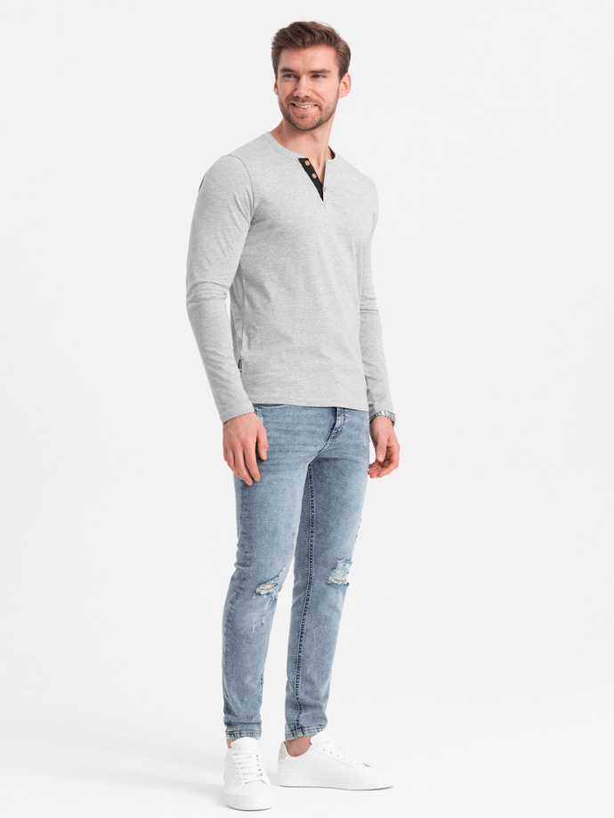 Men's longsleeve with buttons at the neckline - grey melange V8 OM-LSCL-0107