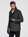 Men's short double-breasted wool coat - graphite V1 OM-COWC-0115