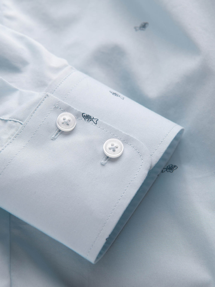 Classic men's cotton SLIM FIT shirt in fishnet - blue V4 OM-SHCS-0156