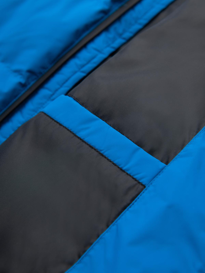 Warmed quilted men's jacket with raglan sleeves - blue V2 OM-JAHP-0302