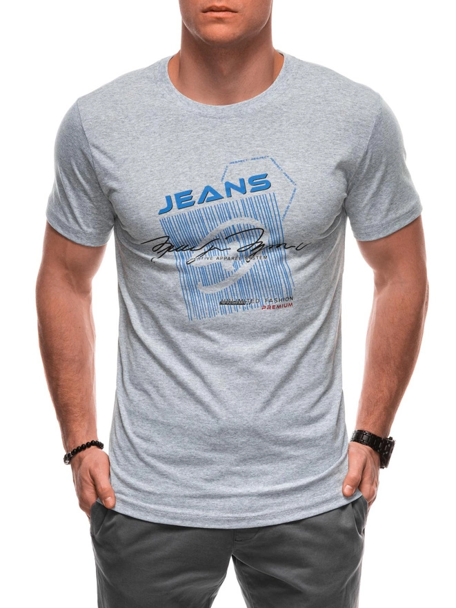 T-shirt męski z nadrukiem S2033 - szary