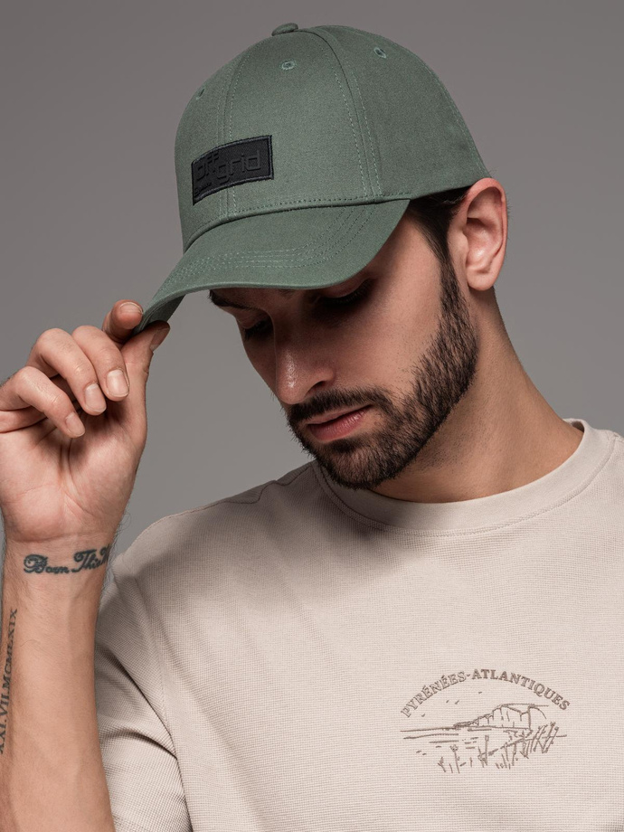 Men's baseball cap with visor and rectangular patch - khaki V6 OM-ACCS-0104