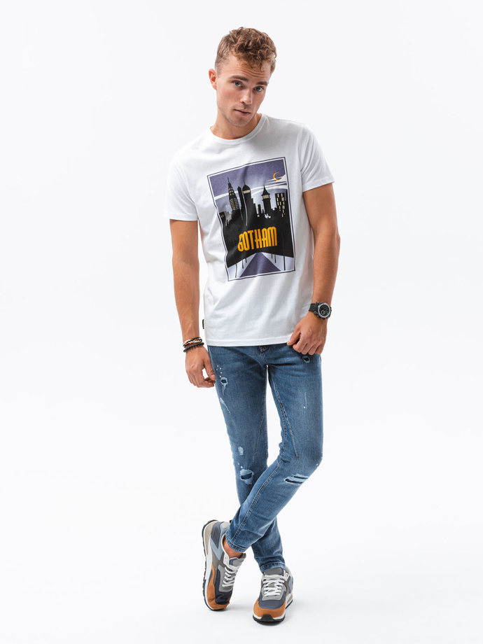 T-shirt męski z nadrukiem - biały V-4A S1434