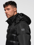 Men's quilted jacket with high collar and hood - black V1 OM-JALJ-0266
