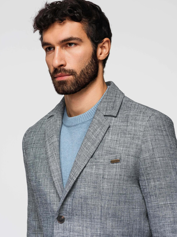 Men's REGULAR cut jacket with linen - graphite V5 OM-BLZB-0128