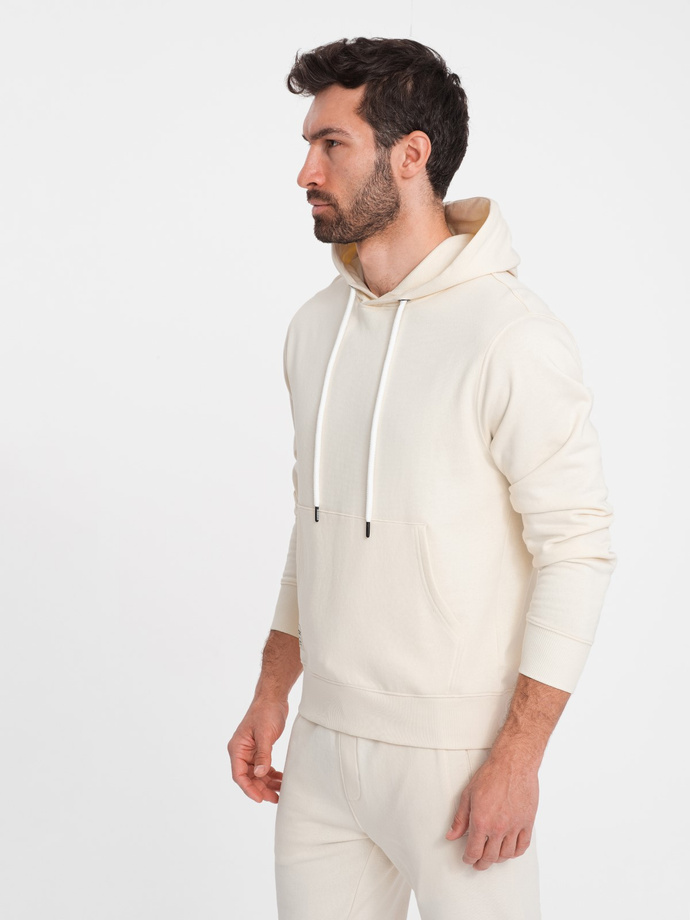 Men's tracksuit set kangaroo sweatshirt + pants - cream V11 Z80
