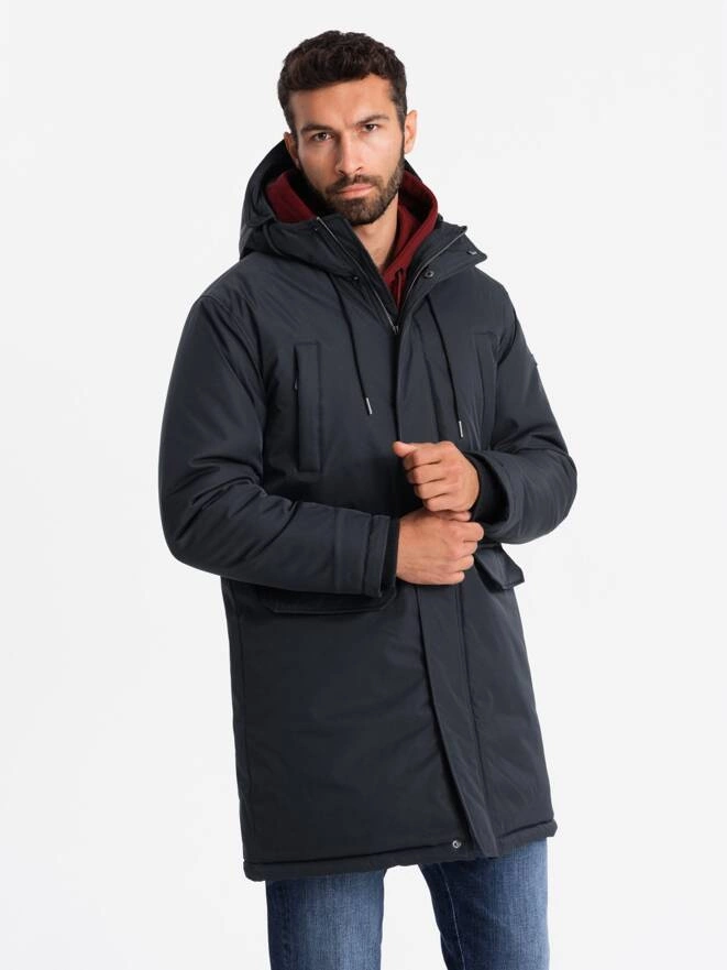 Classic long men's parka jacket - black V6 OM-JALJ-0166