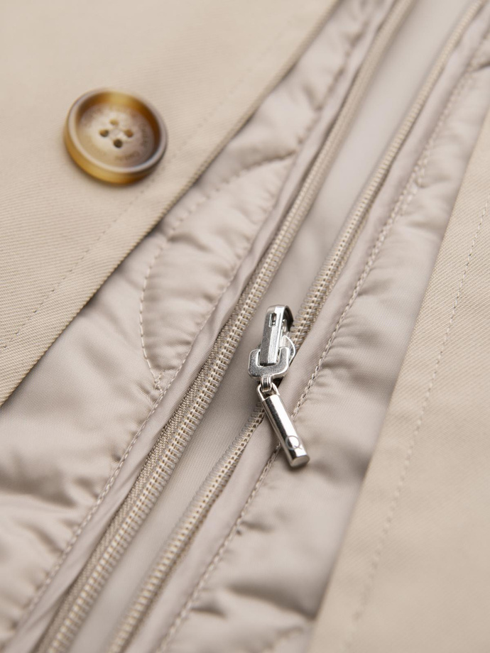 Minimalistyczny płaszcz męski z odpinaną kamizelką - beżowy V1 OM-COLC-0139