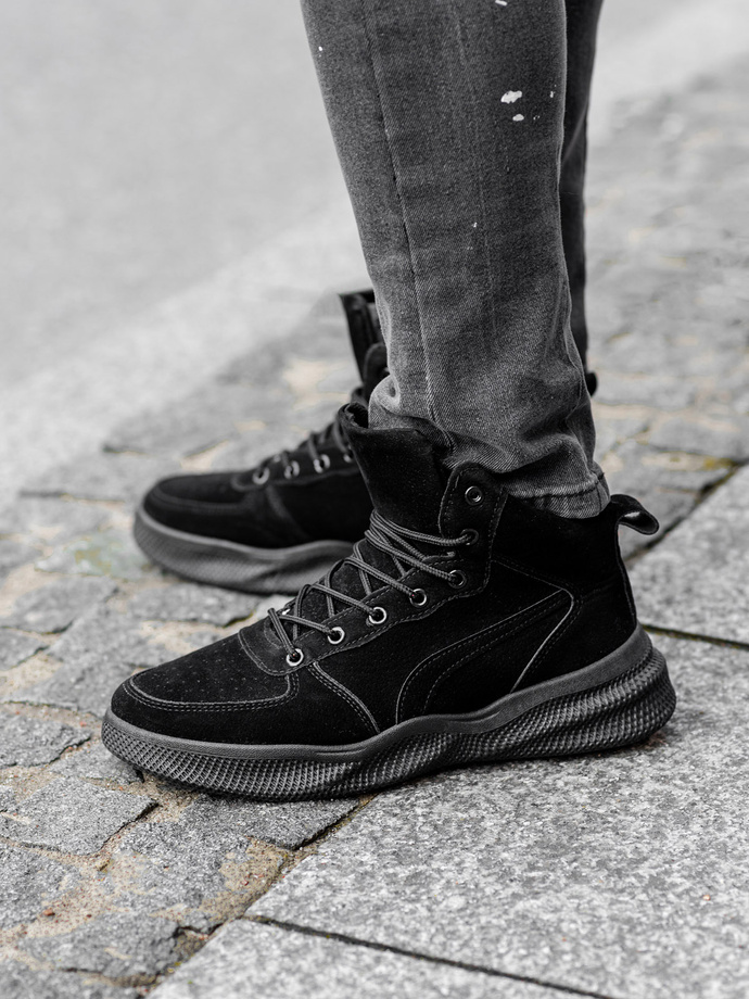 Buty męskie sneakersy wysokie - czarne V3 T380